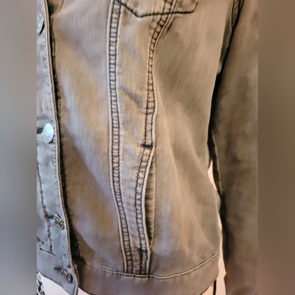 Buffalo David Bitton Light Gray Stretch Denim Knit Jacket, Pockets, EUC, S - Picture 12 of 16
